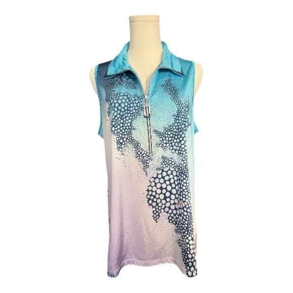 jamie sadock Tops - EUC Jamie Sadock sleeveless Avatar golf shirt bubble print quarter zip |